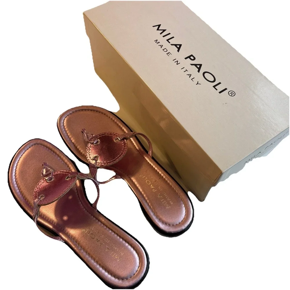 Mila Paoli‎ Metallic Pink/black Sandals Women's Size 7